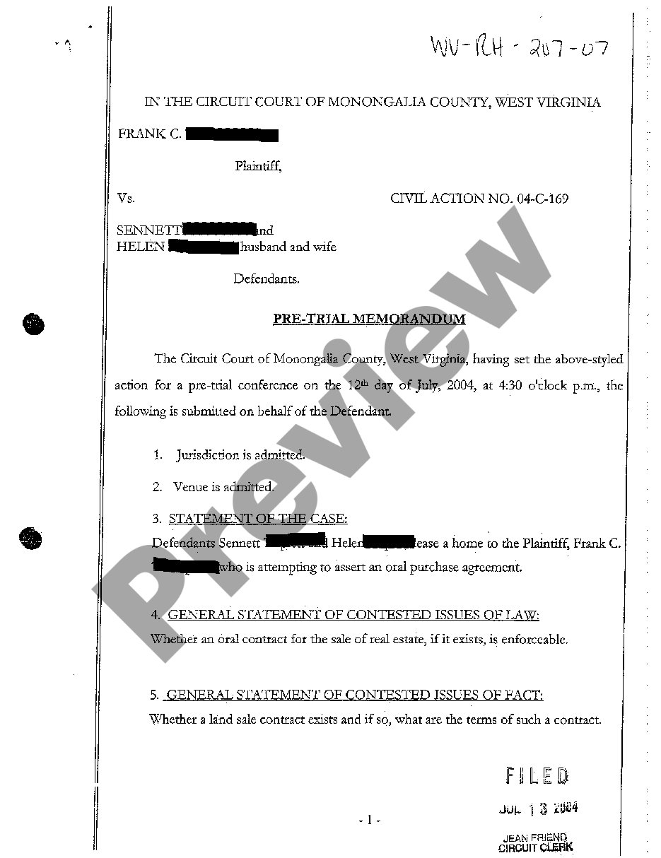 Pre Trial Memorandum Template For Divorce | US Legal Forms