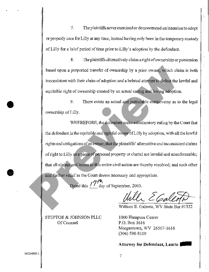 Preview A05 Answer and Counterclaim and Declaratory Relief