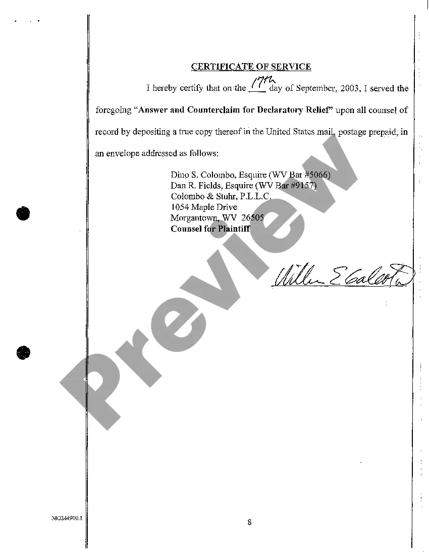 Preview A05 Answer and Counterclaim and Declaratory Relief