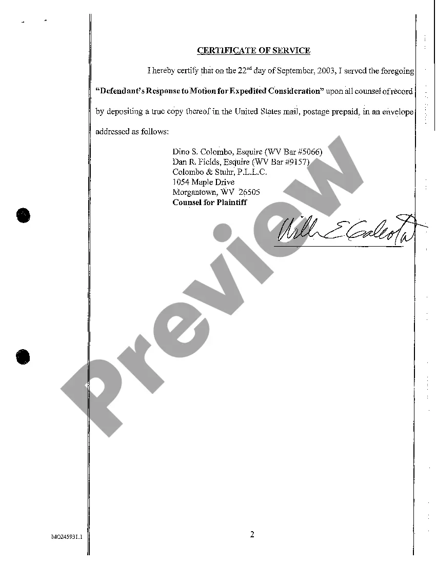 Preview A07 Defendant's Response to Motion for Expedited Consideration