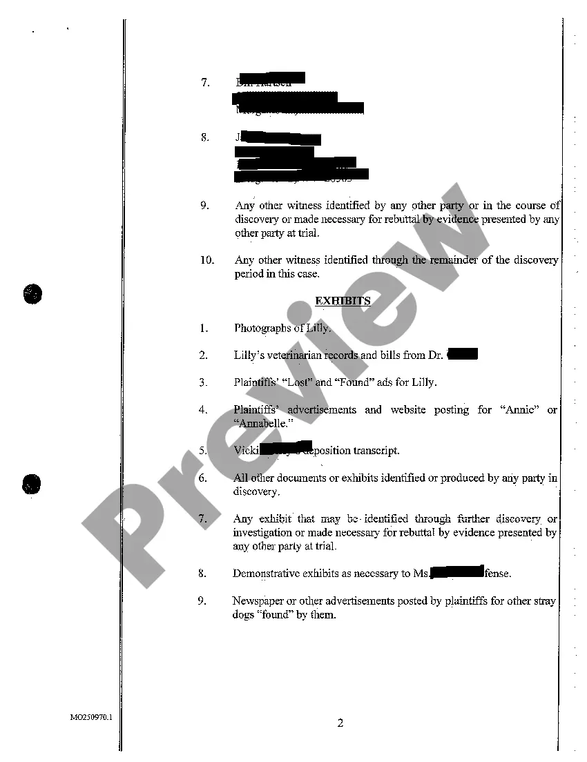 Get A10 Final Witness and Exhibit List on Behalf of Defendant Preview A10 Final Witness and Exhibit List on Behalf of Defendant
