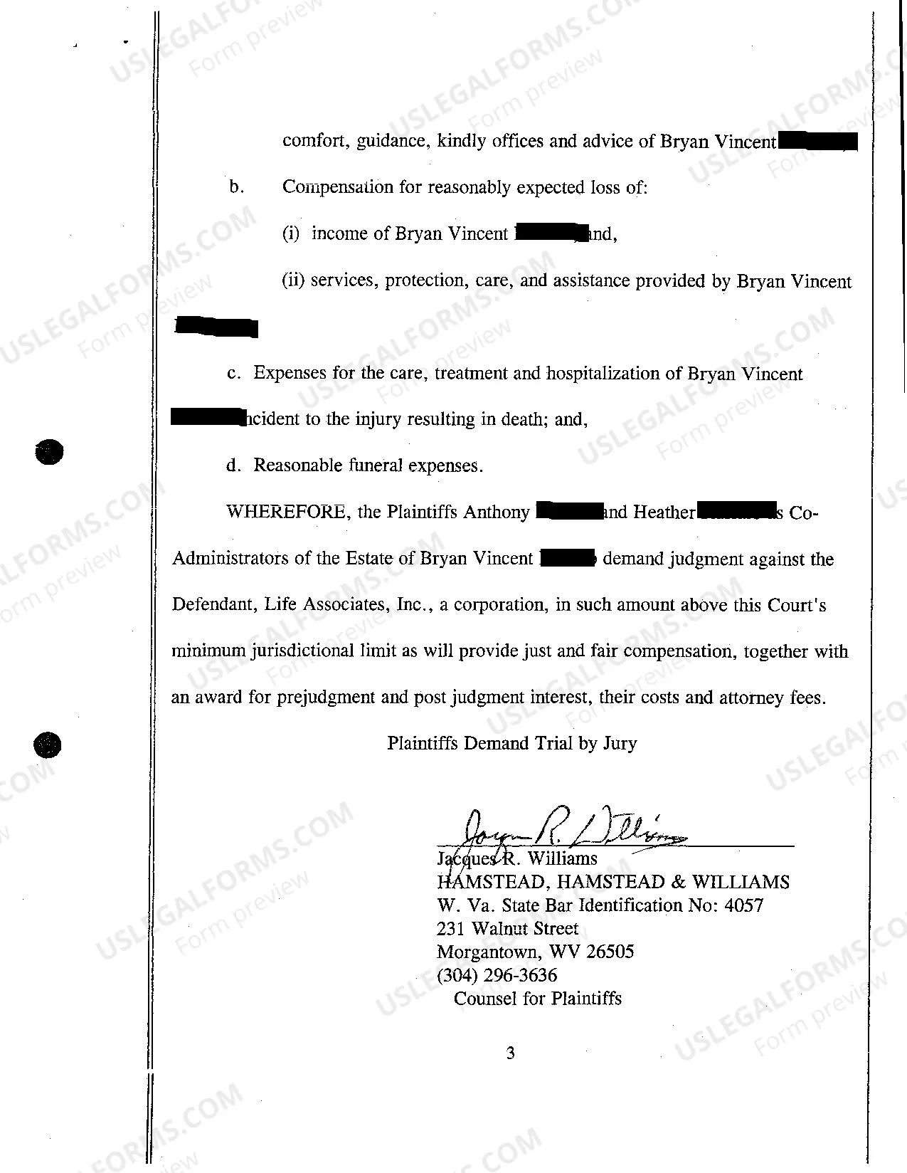 Preview A01 Compliant for Medical Malpractice Wrongful Death Stillbirth Stillborn