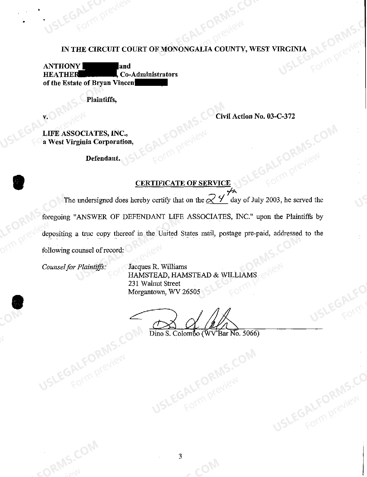 Preview A03 Answer of Defendant