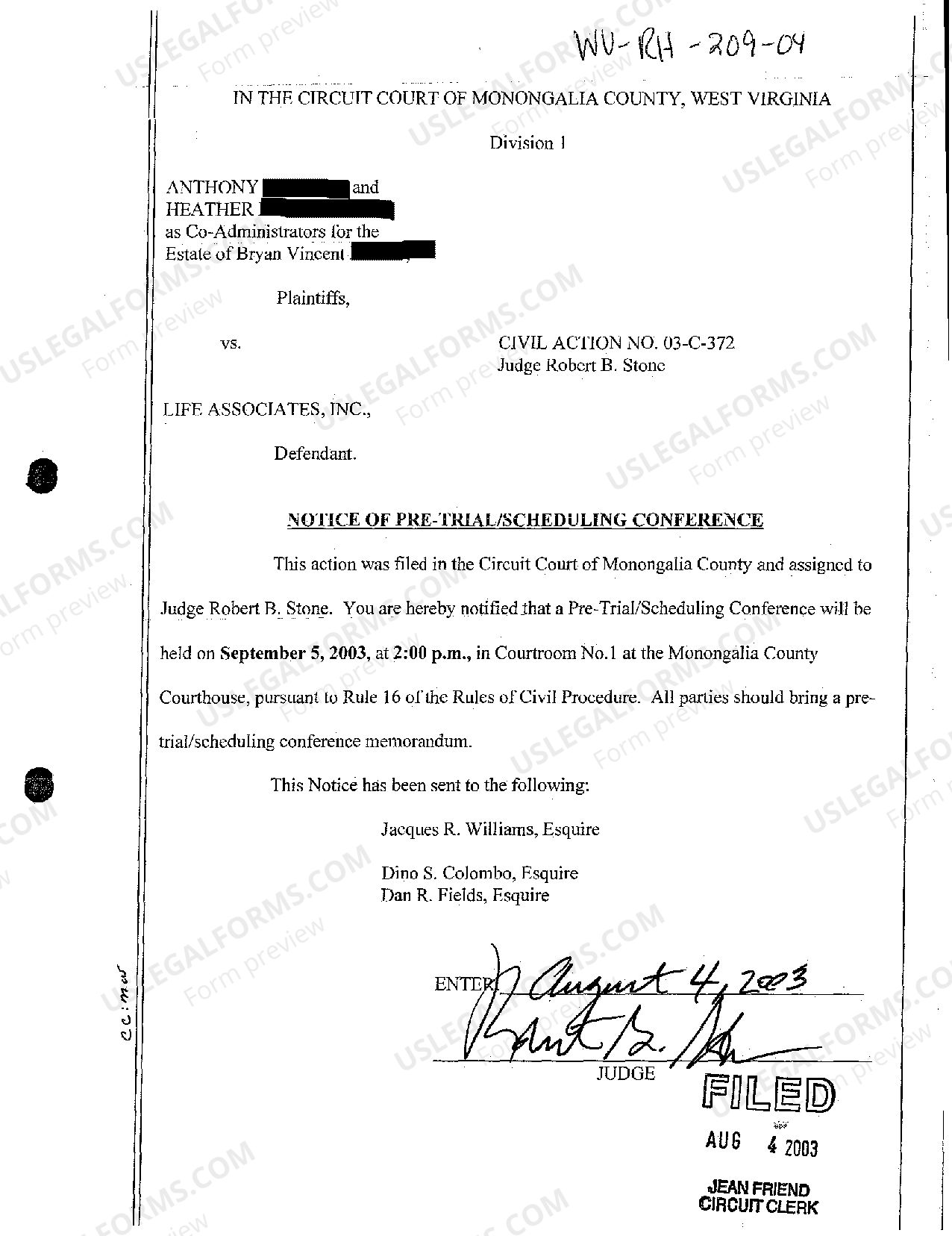 West Virginia Notice of Pretrial Scheduling Conference US Legal Forms