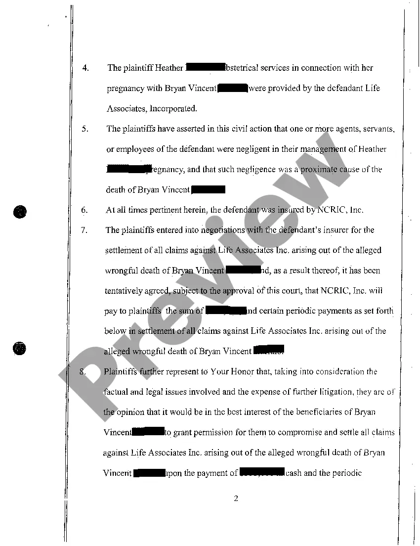 Preview A09 Petition for Approval of Settlement of Wrongful Death Claim in Which Minors are Statutory Beneficiaries