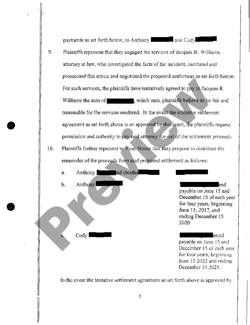 Preview A09 Petition for Approval of Settlement of Wrongful Death Claim in Which Minors are Statutory Beneficiaries