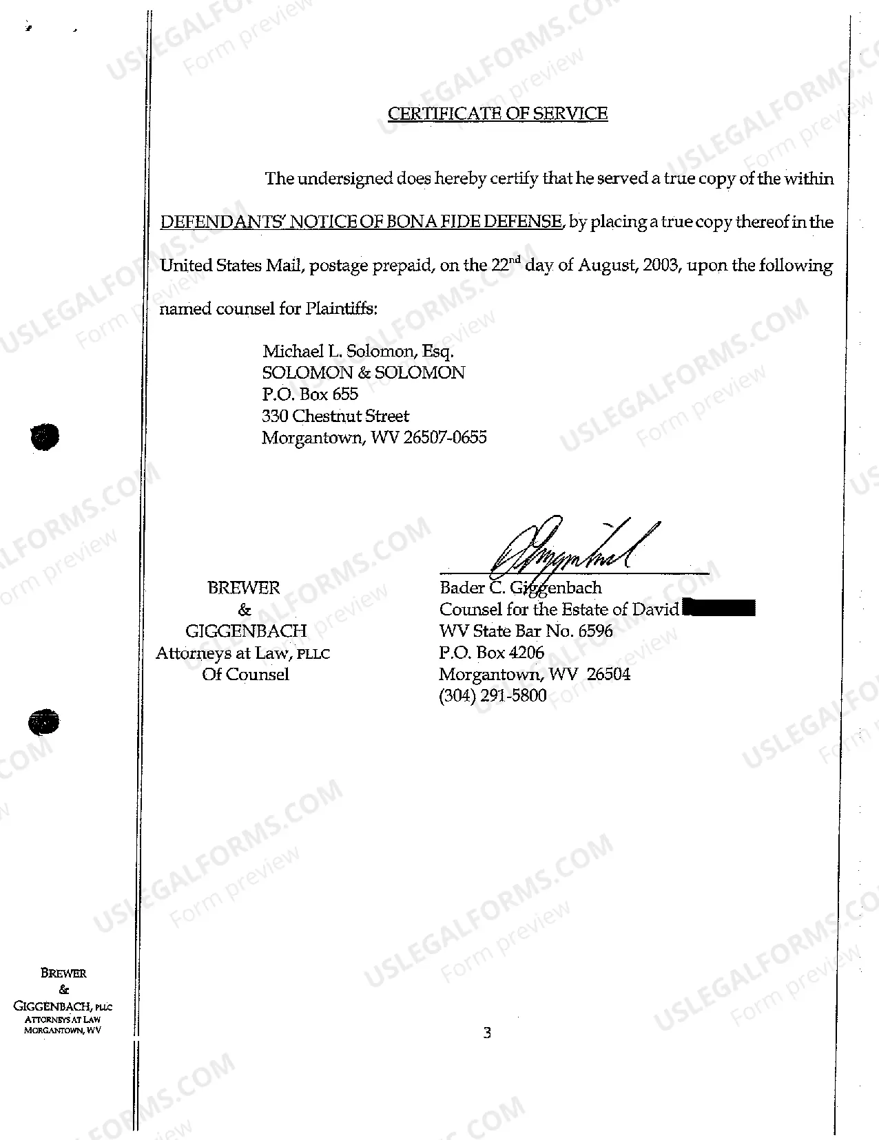 Preview A05 Defendant's Notice of Bona Fide Defense