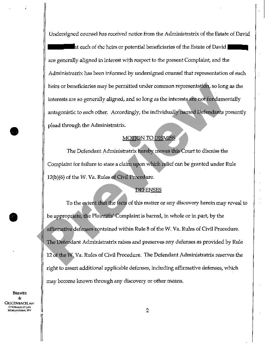 Preview A06 Notice, Motion to Dismiss, Defenses, and Answer of Defendant