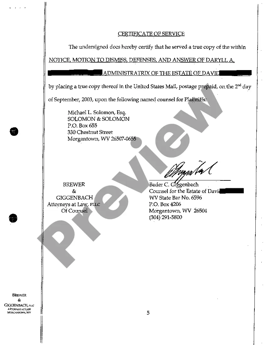 Preview A06 Notice, Motion to Dismiss, Defenses, and Answer of Defendant