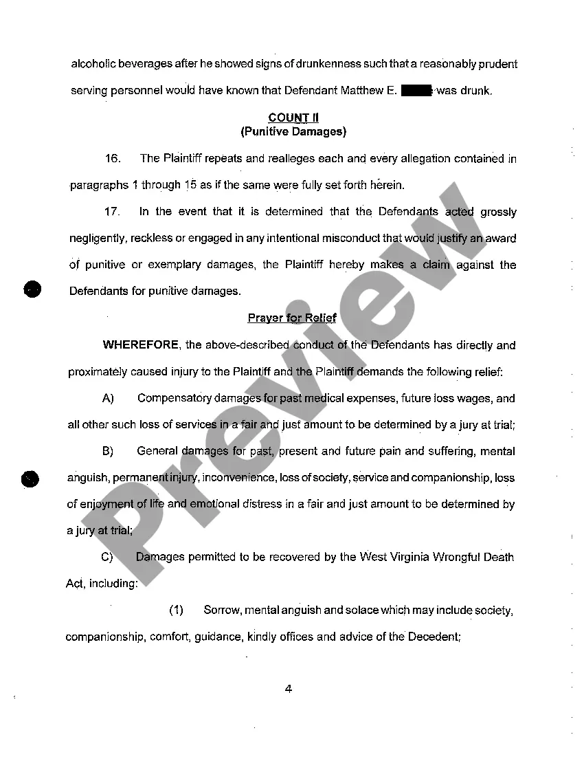 Preview A01 Complaint for Wrongful Death regarding Automobile Accident