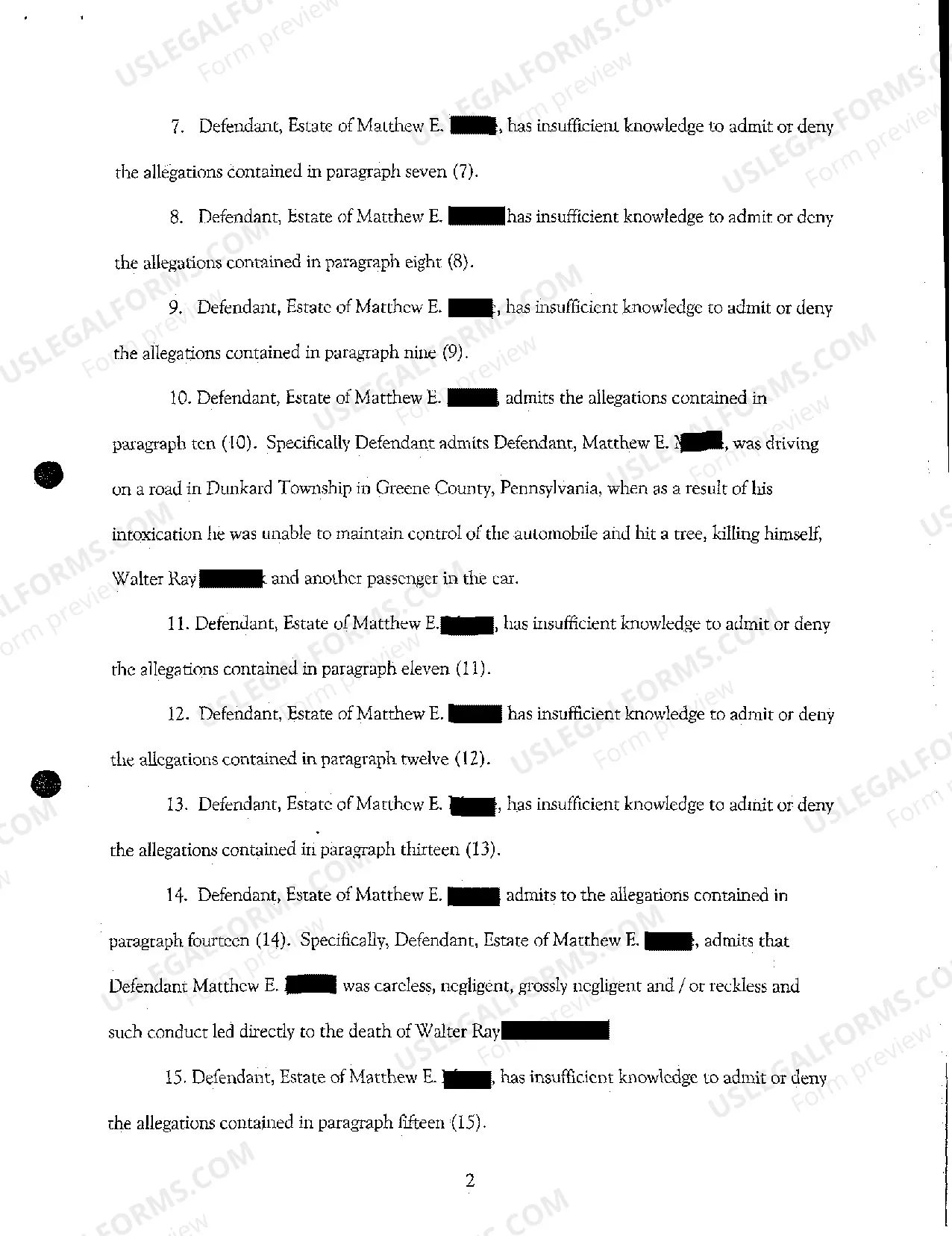 Preview A05 Defendant's Answer to Complaint