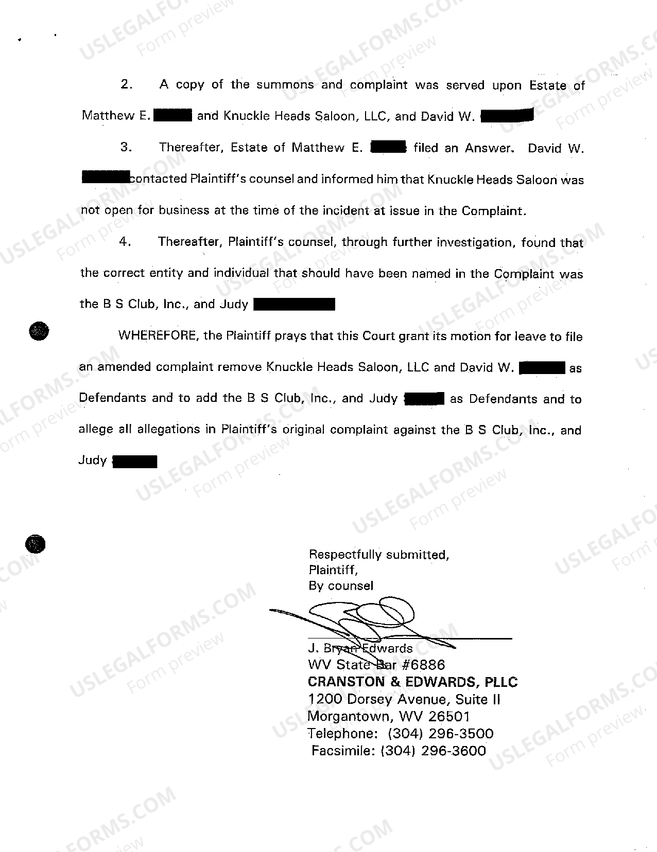 West Virginia Motion for Leave to File and Amended Complaint US Legal