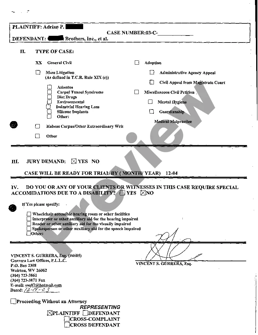 Get A01 Civil Case Information Statement Preview A01 Civil Case Information Statement