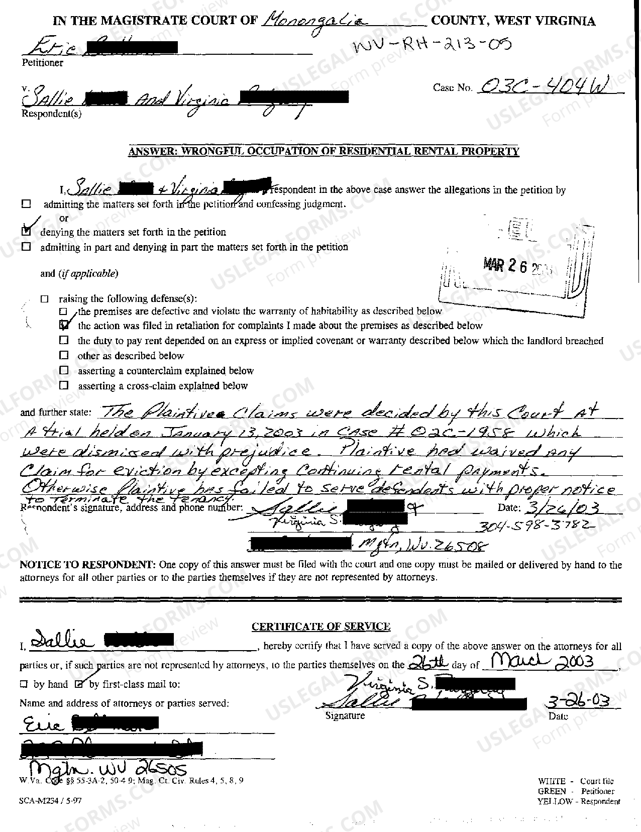 West Virginia Answer Wrongful Occupation Wv US Legal Forms