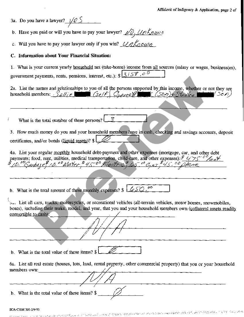 Preview A07 Affidavit of Indigency and Application Eligibility for Waiver of Fees, Costs, or Security in a Civil Case