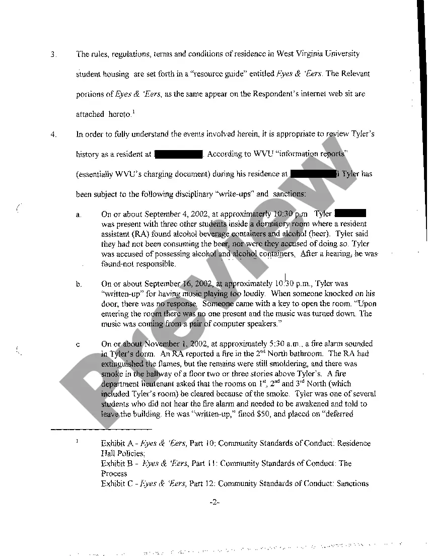 Preview A02 Petition For Writ of Certiorari and Review and For Temporary Injunction from Evicting Petitioner from Occupancy of College Dormitory