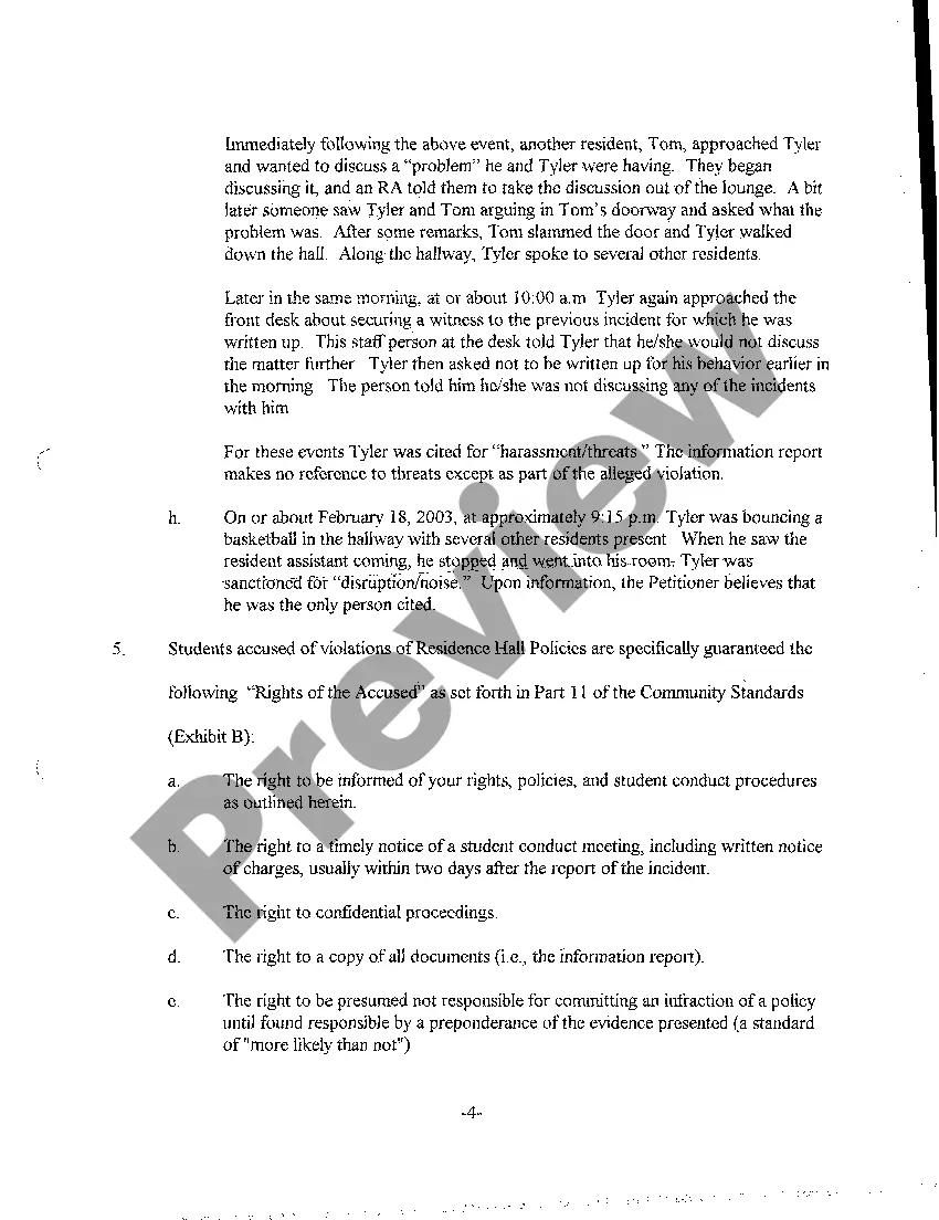 Preview A02 Petition For Writ of Certiorari and Review and For Temporary Injunction from Evicting Petitioner from Occupancy of College Dormitory