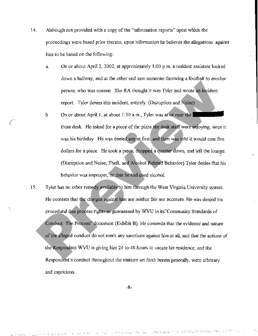 Preview A02 Petition For Writ of Certiorari and Review and For Temporary Injunction from Evicting Petitioner from Occupancy of College Dormitory