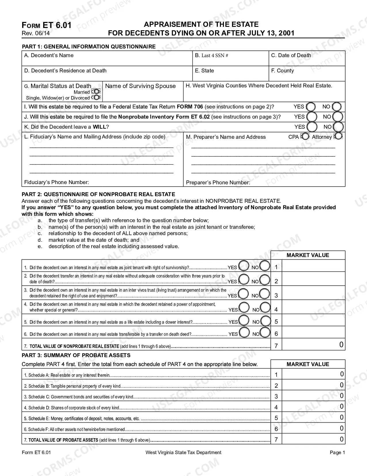 Preview Appraisement of the Estate for Decedents Dying on or after July 13, 2001
