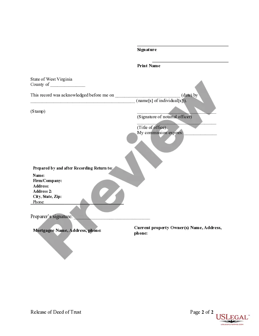 Preview Release - Satisfaction - Cancellation Deed of Trust - Individual Lender or Holder