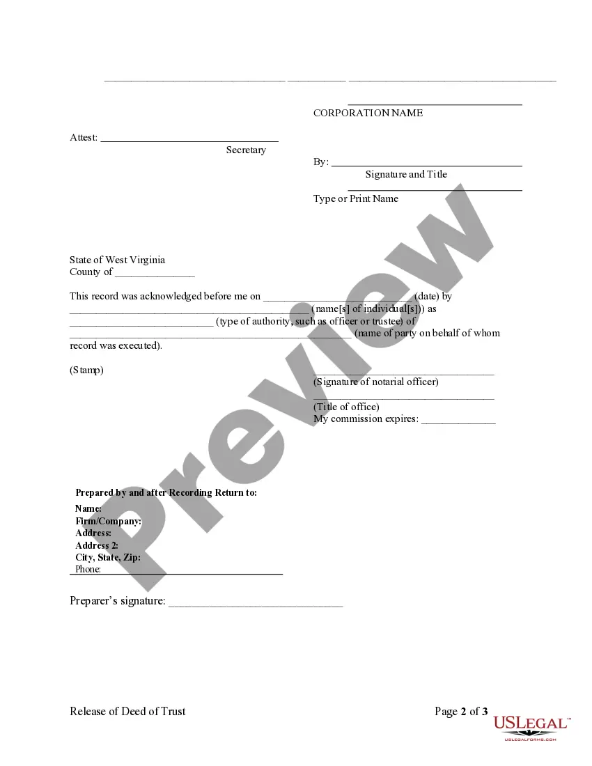 Preview Release - Satisfaction - Cancellation Deed of Trust - by Corporate Lender