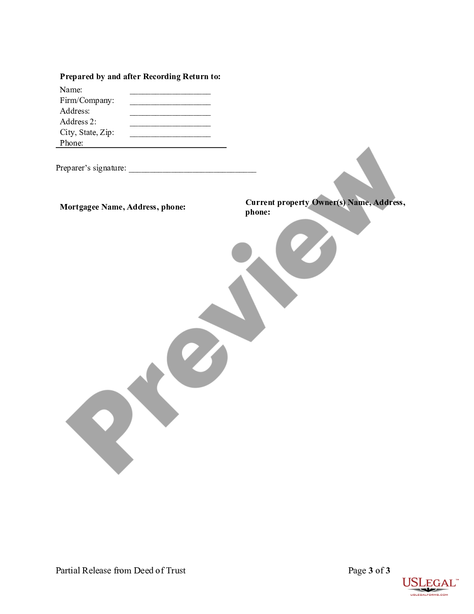 form Partial Release of Property From Deed of Trust for Individual preview