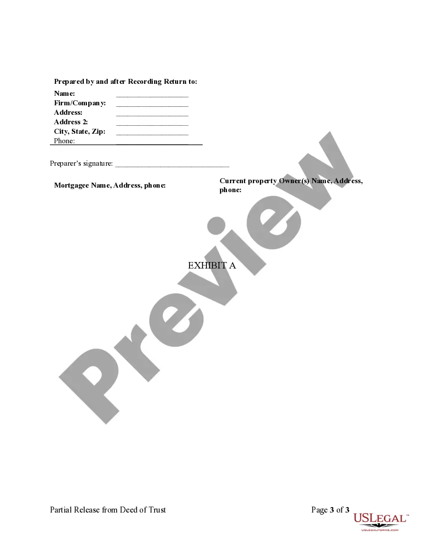 Preview Partial Release of Property From Deed of Trust for Individual