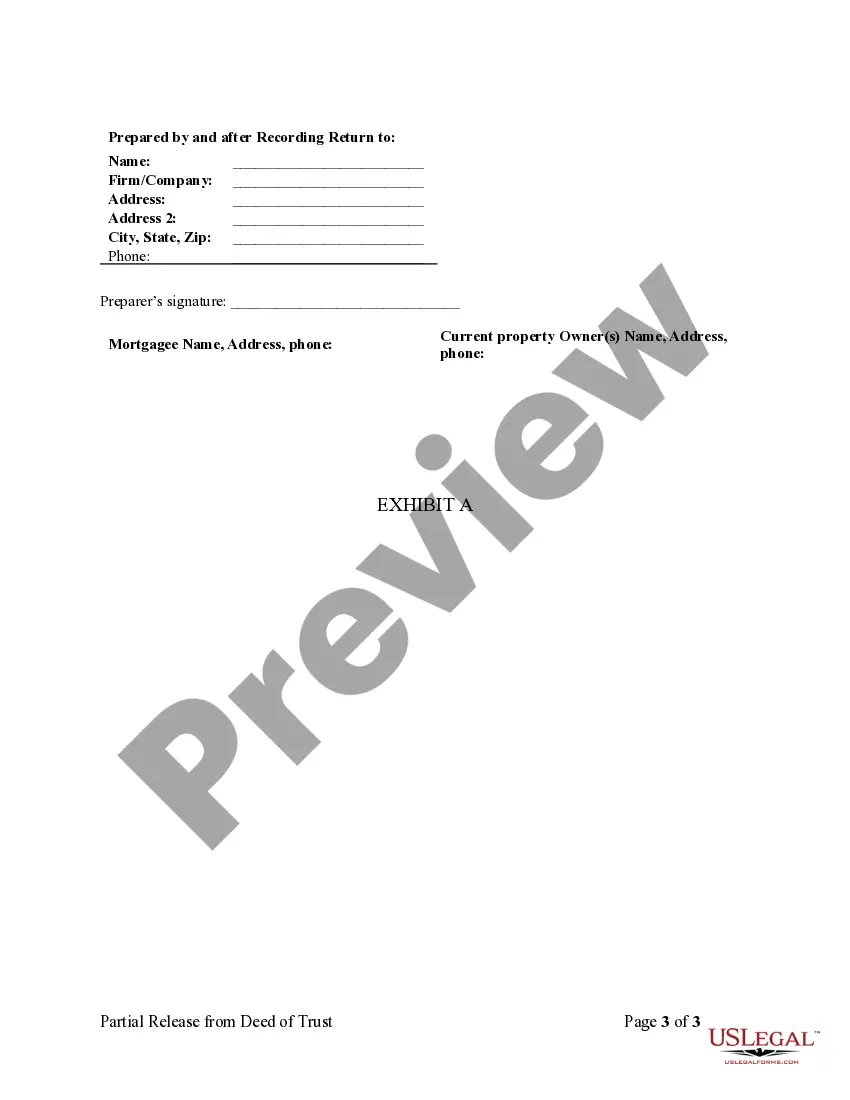 Preview Partial Release of Property From Deed of Trust for Corporation