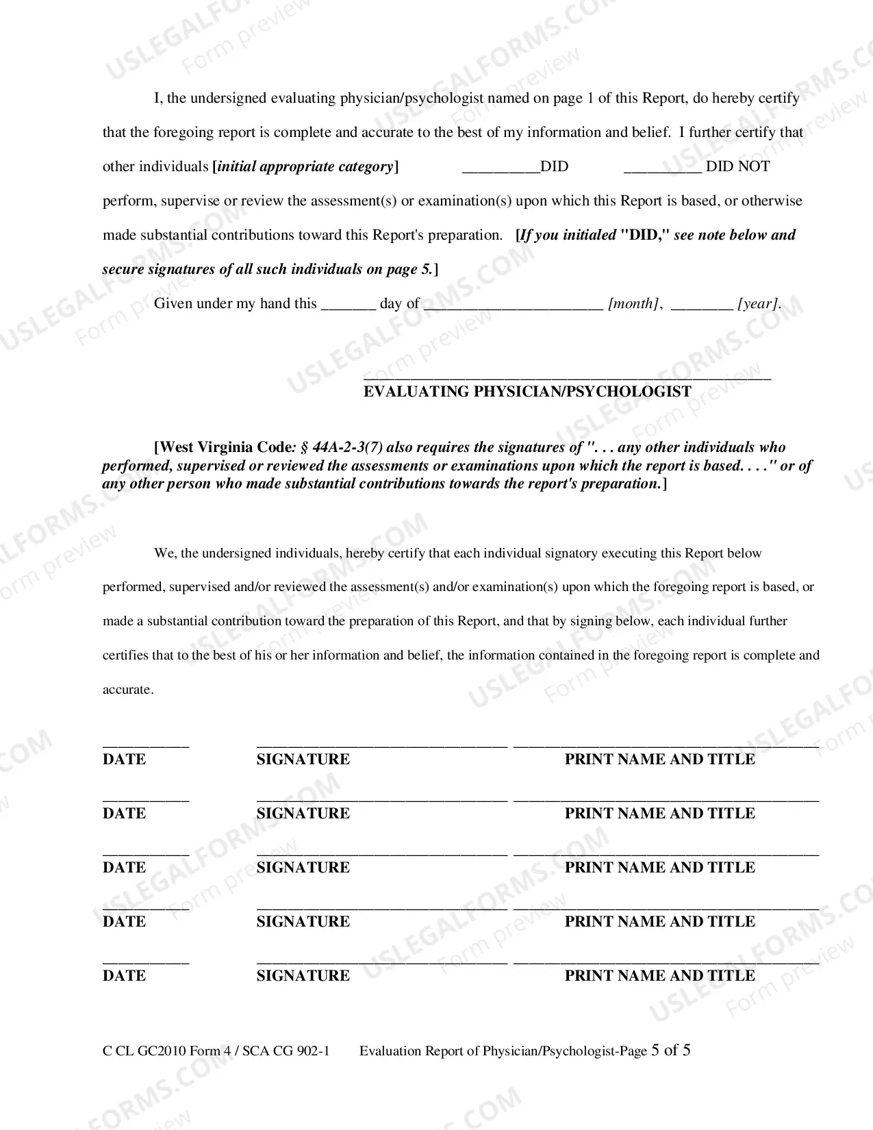 Preview Evaluation Report of Licensed Physician or Psychologist