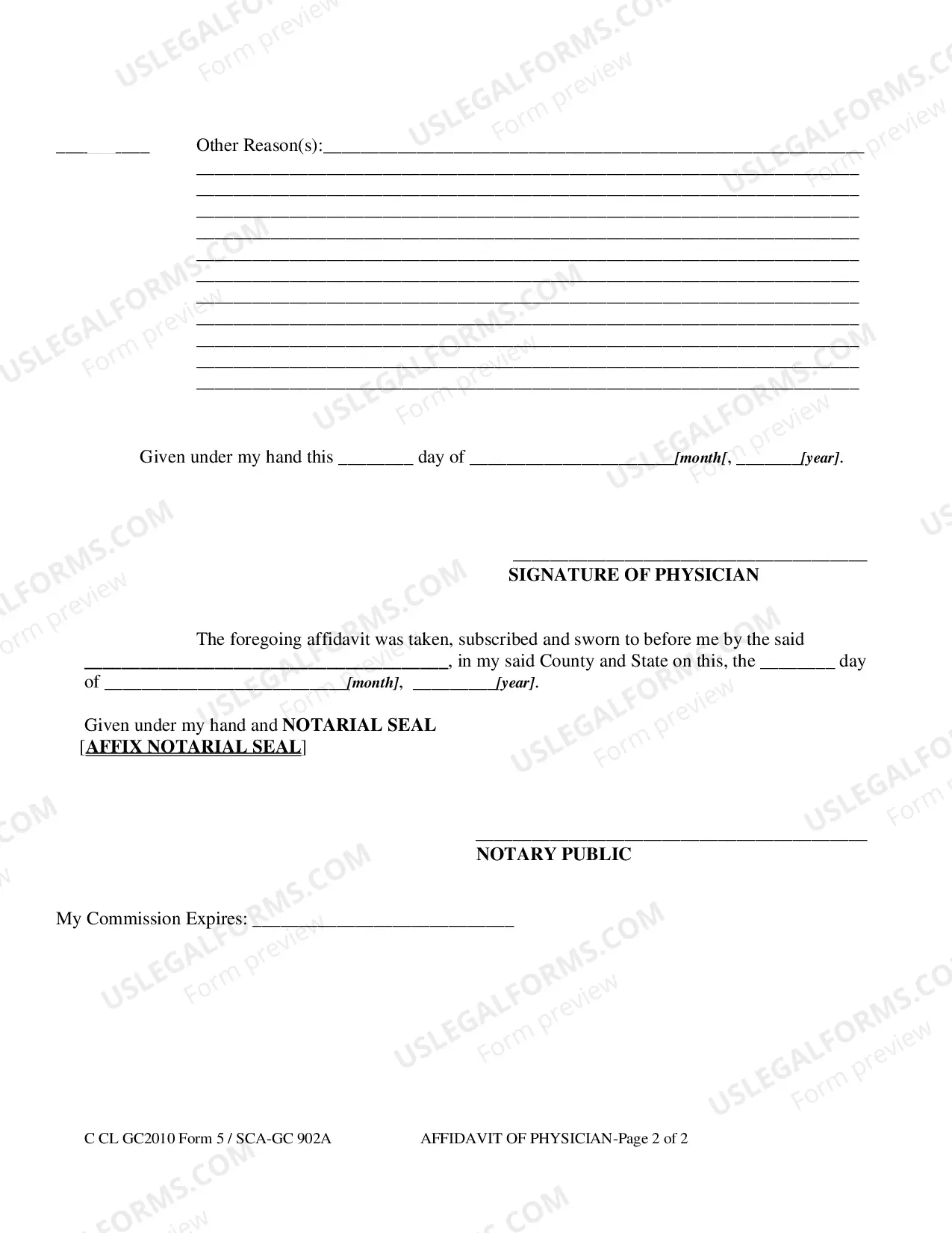Preview Affidavit of Physician