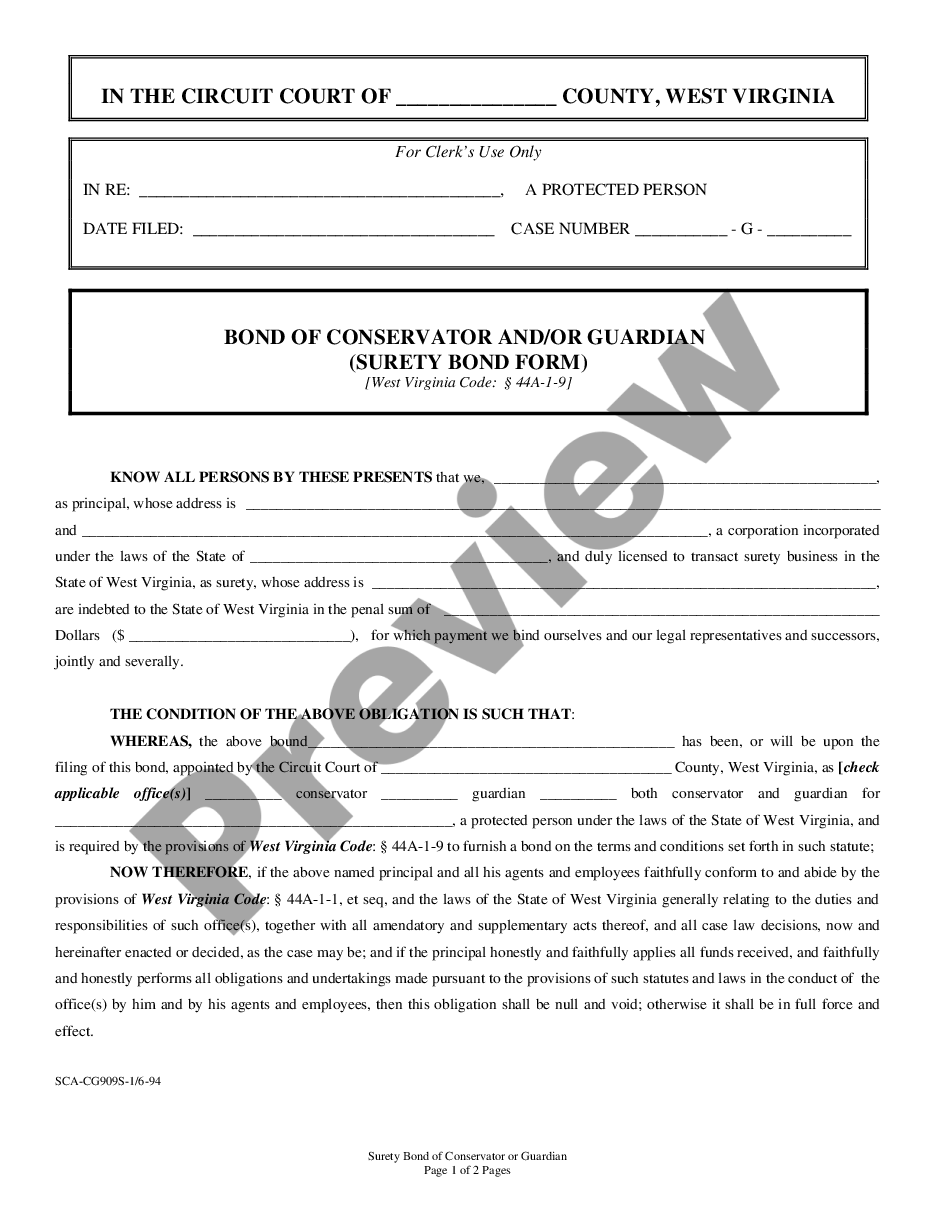 page 0 Bond of Conservator and / or Guardian (Surety Bond Form) preview