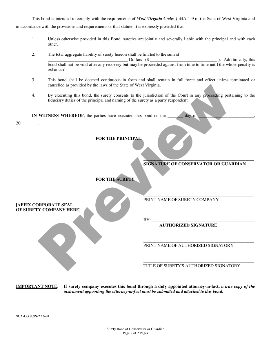 page 1 Bond of Conservator and / or Guardian (Surety Bond Form) preview
