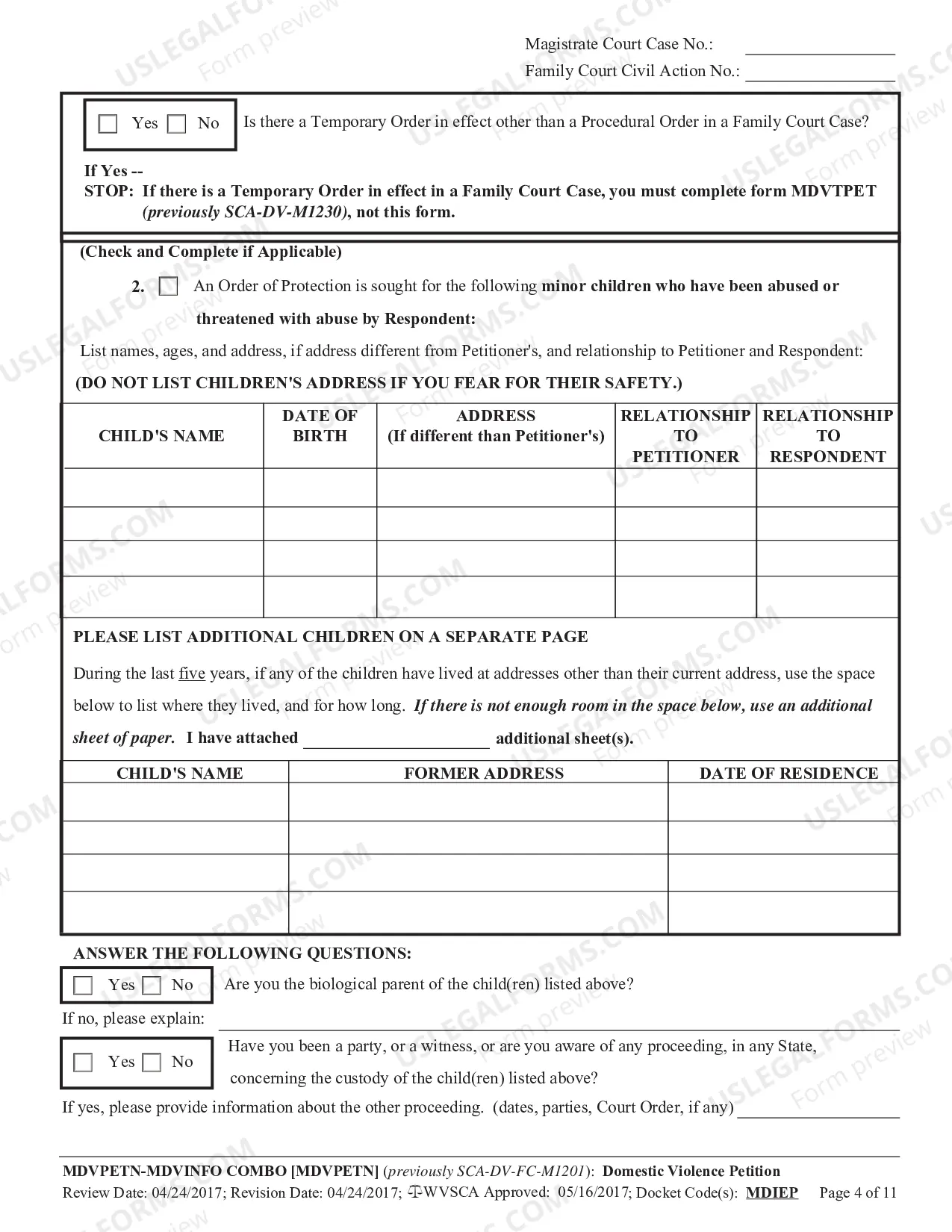 Preview Domestic Violence Petition