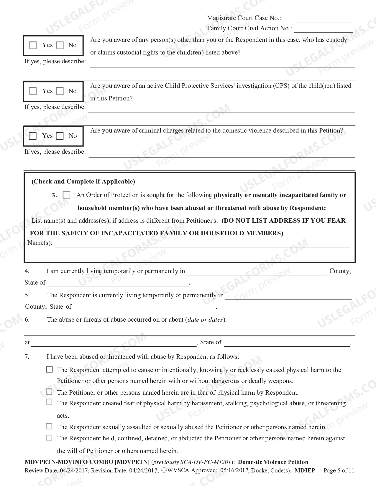 Preview Domestic Violence Petition