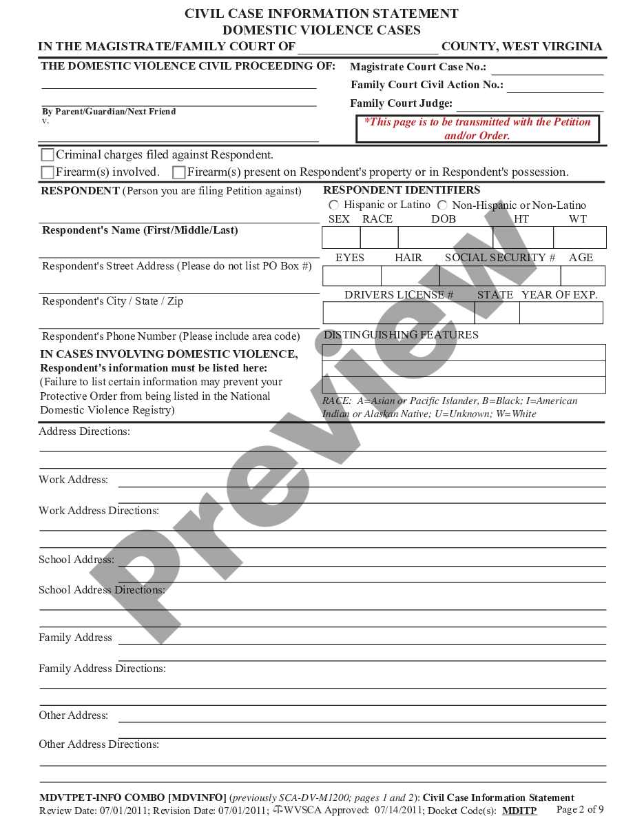 page 1 Domestic Violence - Petition for Temporary Emergency Protective (TEPO) Order preview