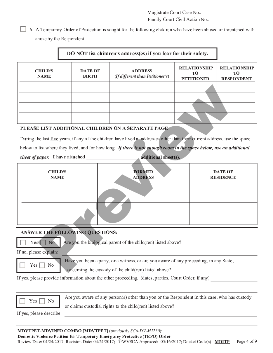 page 3 Domestic Violence - Petition for Temporary Emergency Protective (TEPO) Order preview