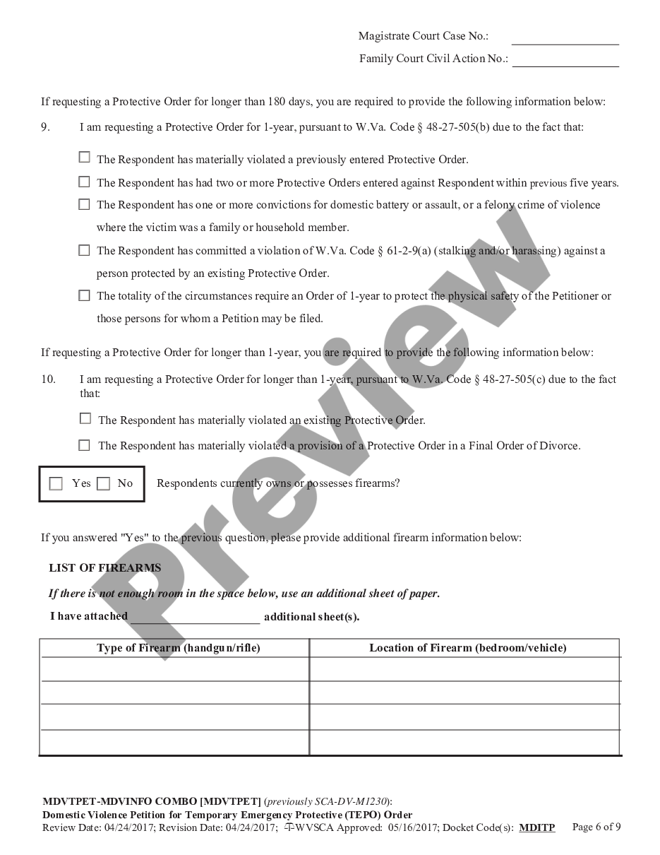 page 5 Domestic Violence - Petition for Temporary Emergency Protective (TEPO) Order preview