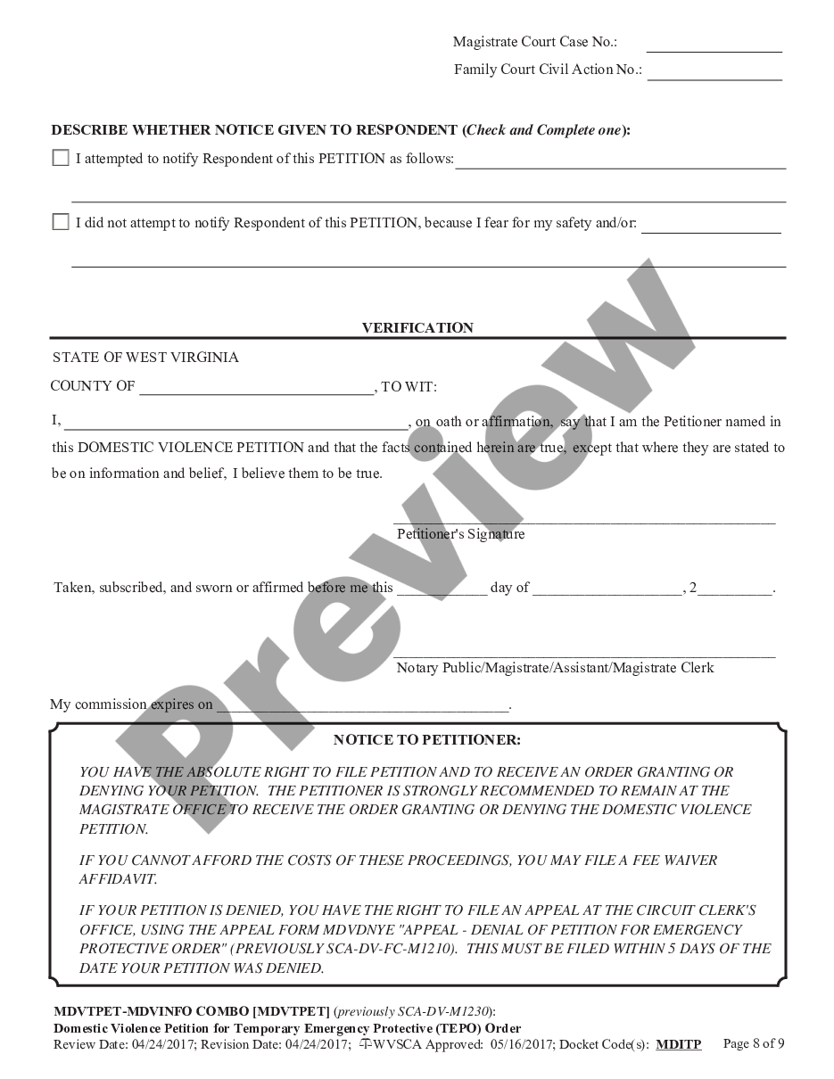 page 7 Domestic Violence - Petition for Temporary Emergency Protective (TEPO) Order preview