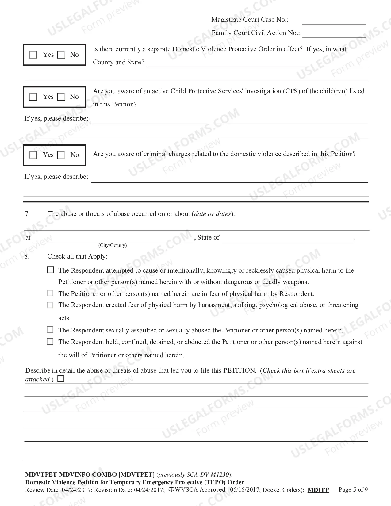 Preview Domestic Violence - Petition for Temporary Emergency Protective (TEPO) Order