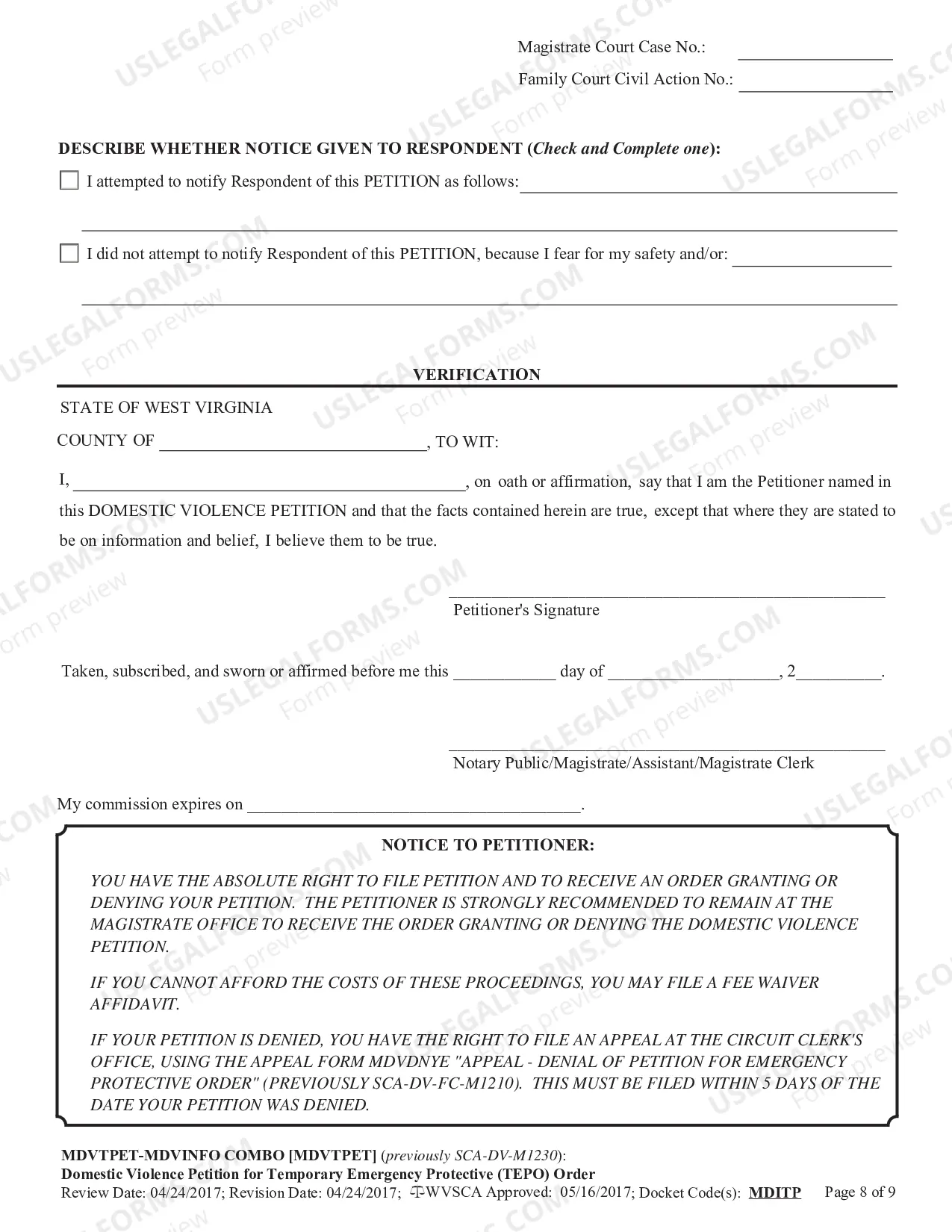 Preview Domestic Violence - Petition for Temporary Emergency Protective (TEPO) Order