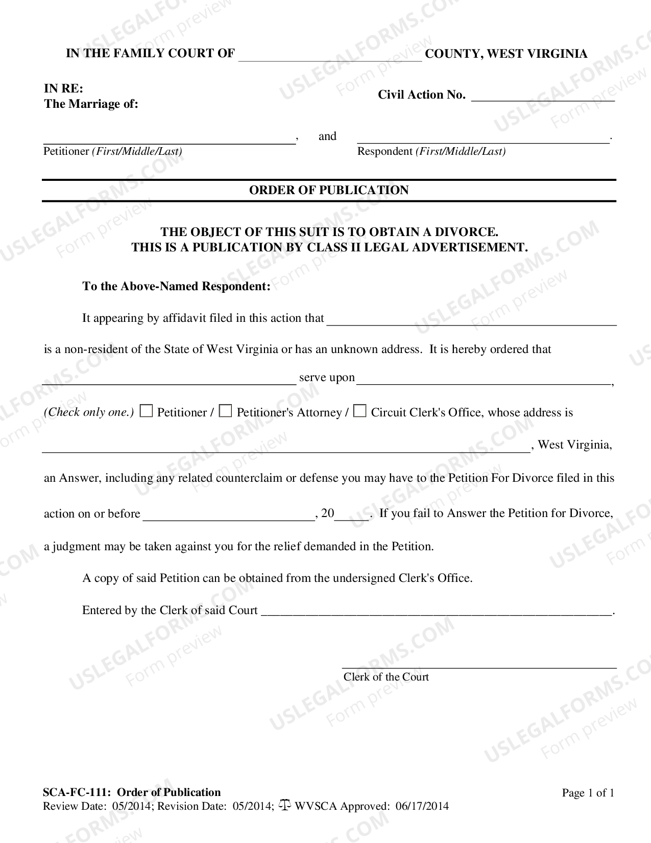 West Virginia Order of Publication US Legal Forms