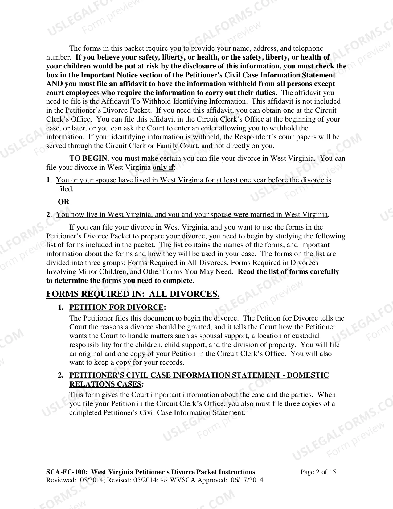 Preview Instructions for Completing Divorce Forms - Petitioner