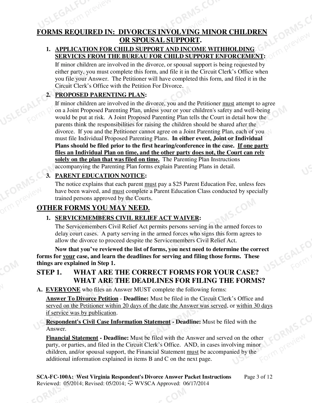 Preview Instructions for Completing West Virginia Divorce Forms (Respondent)