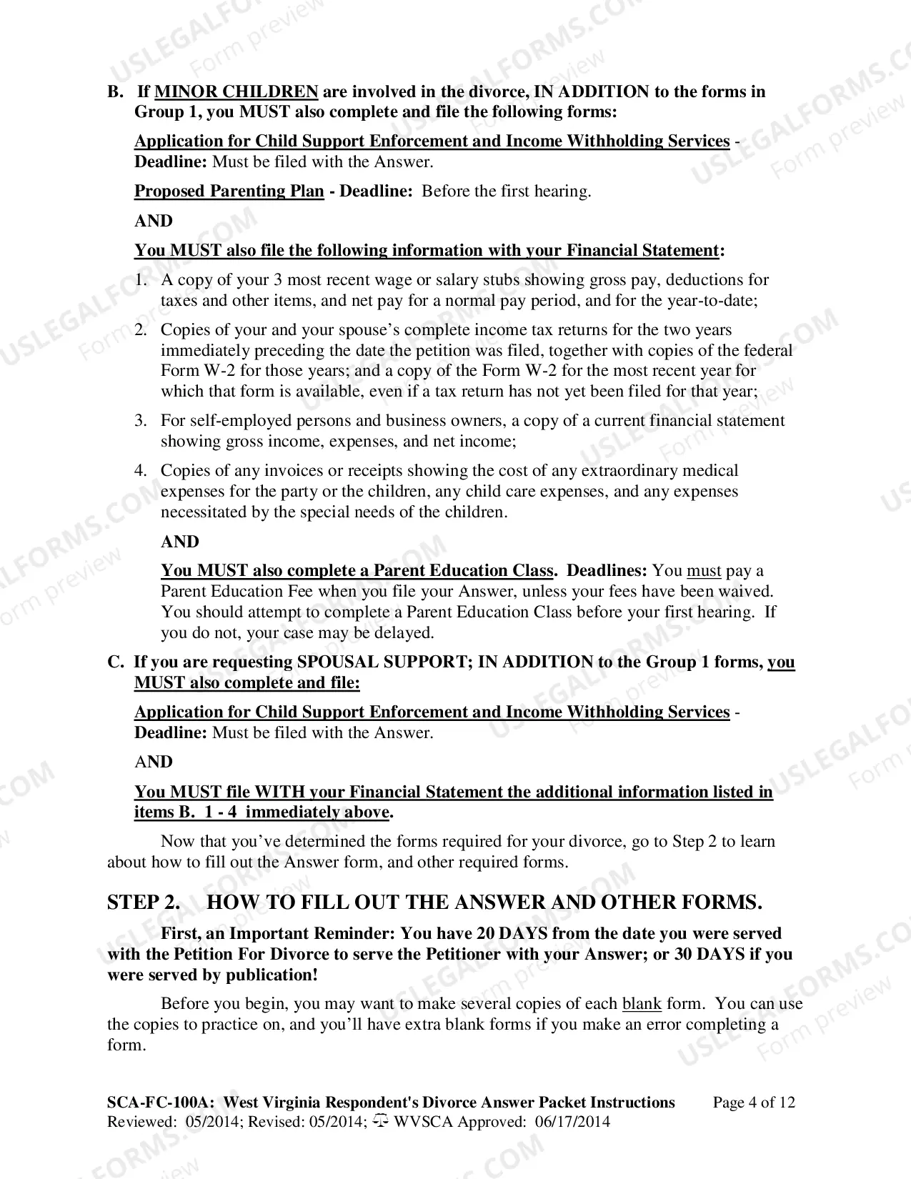 Preview Instructions for Completing West Virginia Divorce Forms (Respondent)