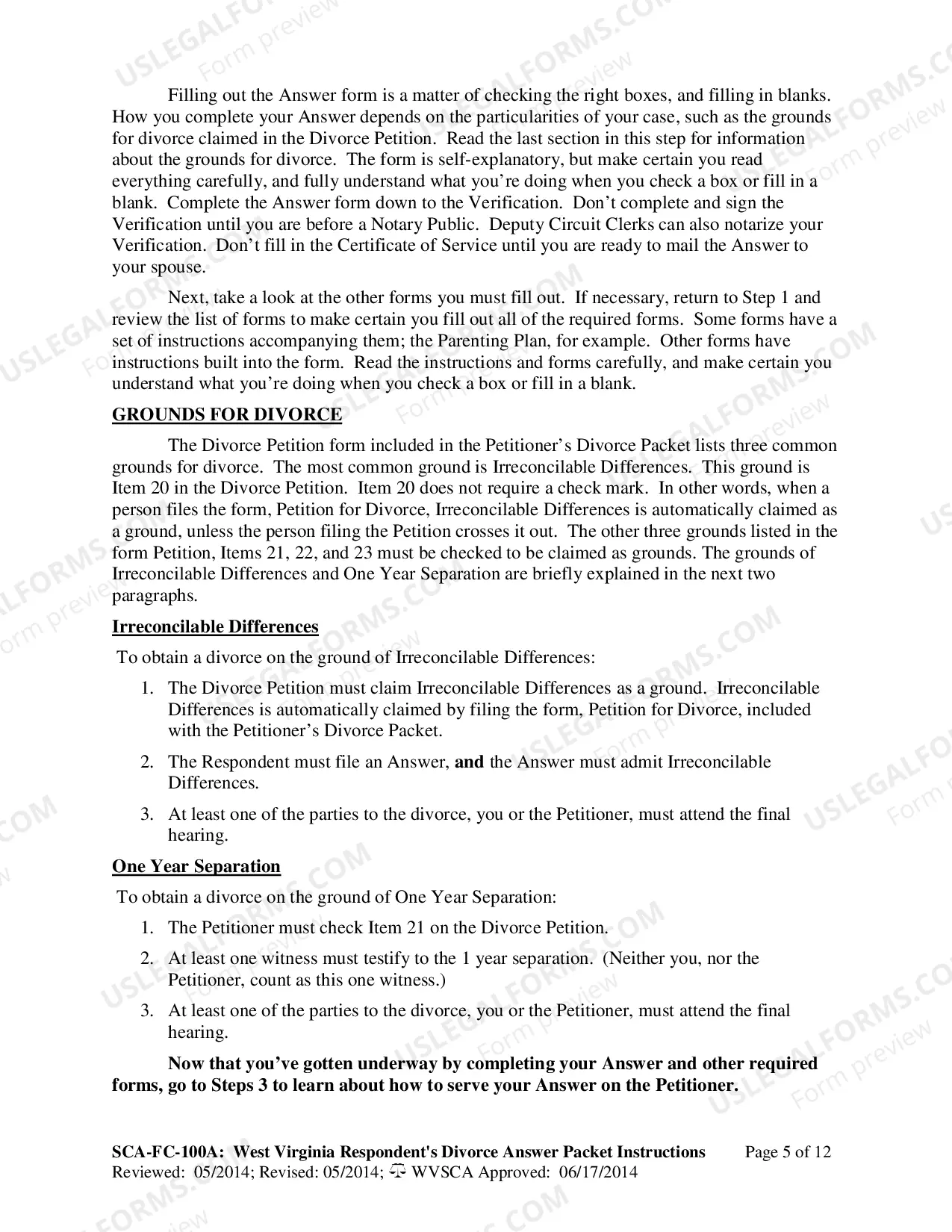 Preview Instructions for Completing West Virginia Divorce Forms (Respondent)