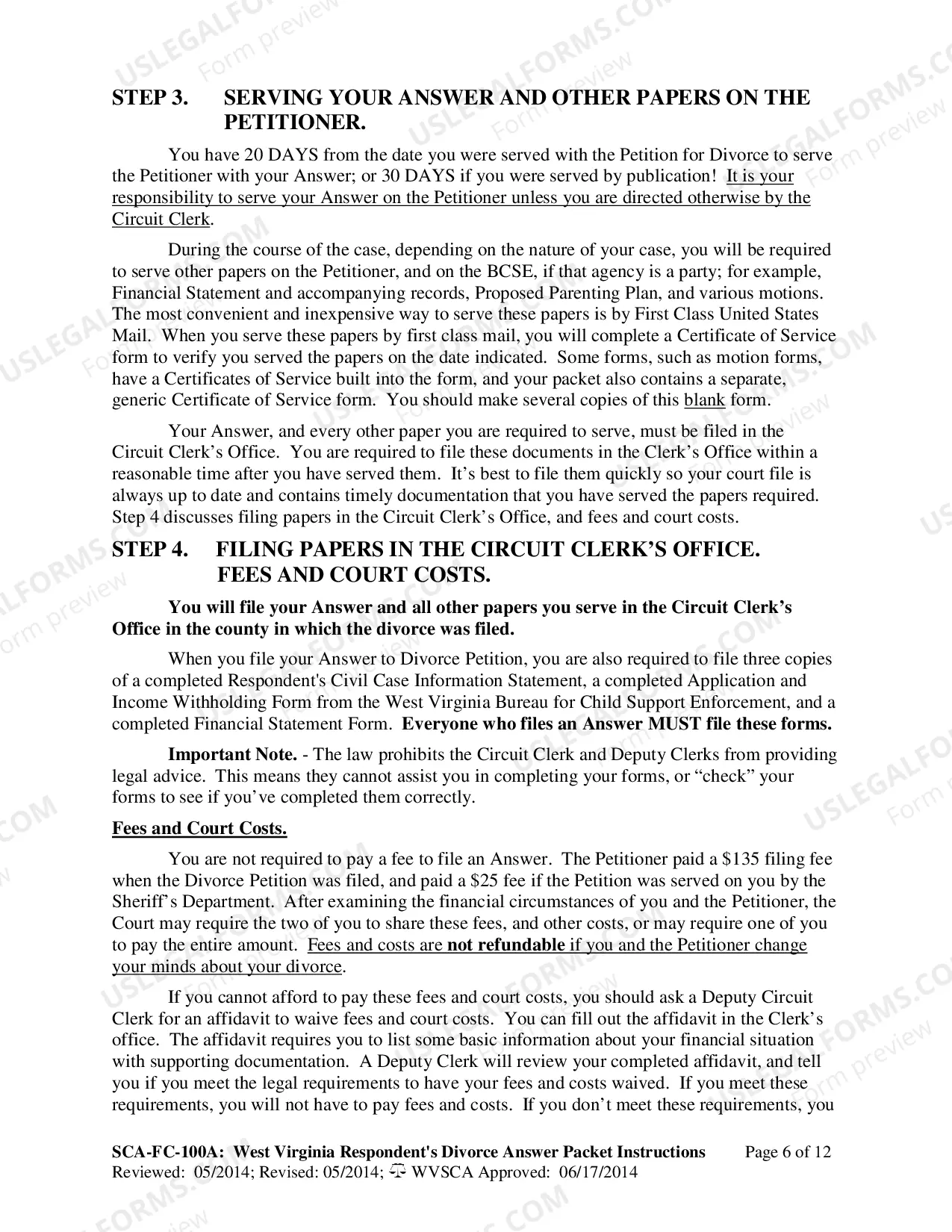 Preview Instructions for Completing West Virginia Divorce Forms (Respondent)