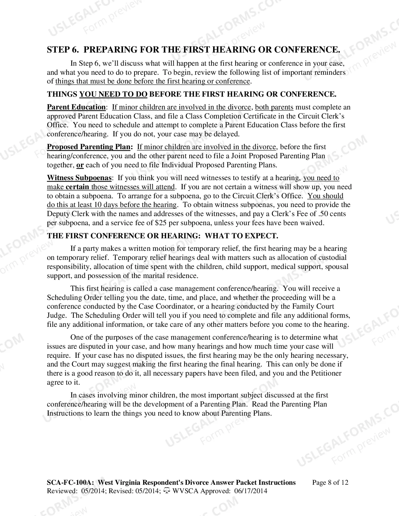 Preview Instructions for Completing West Virginia Divorce Forms (Respondent)