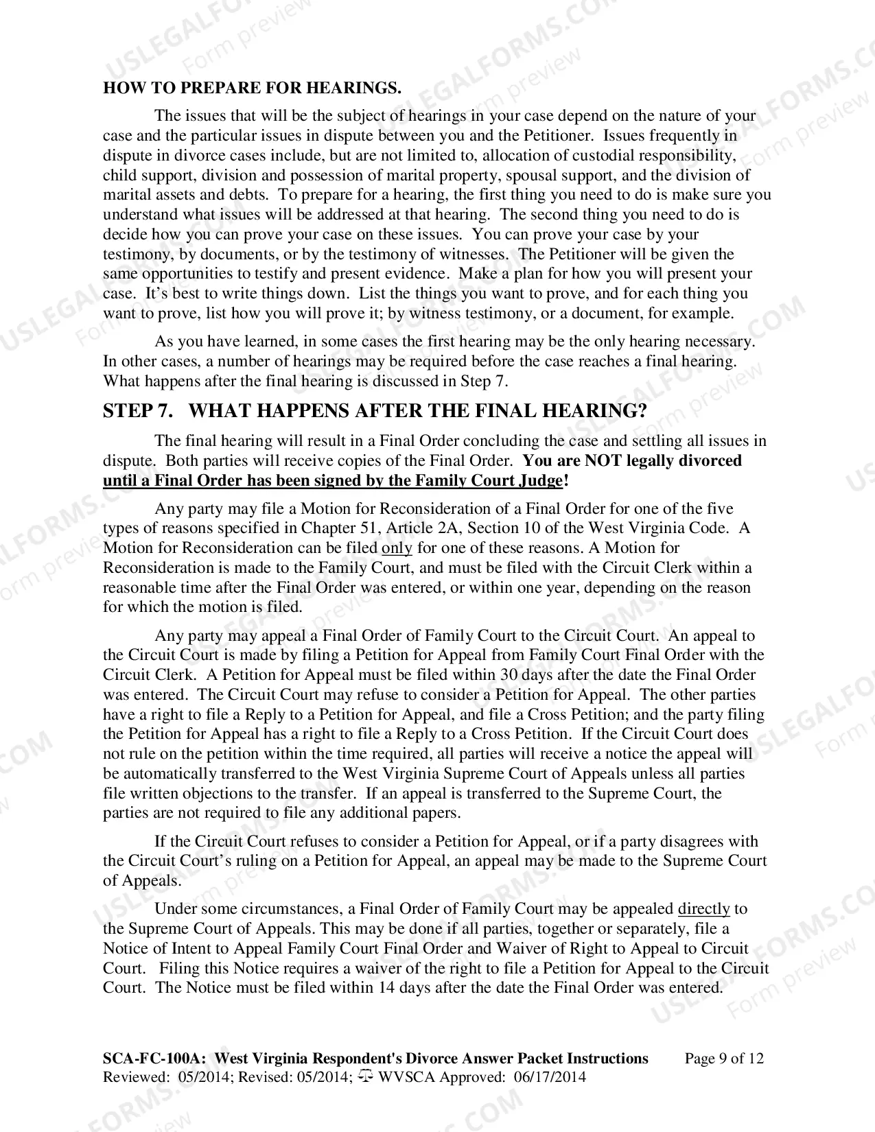 Preview Instructions for Completing West Virginia Divorce Forms (Respondent)