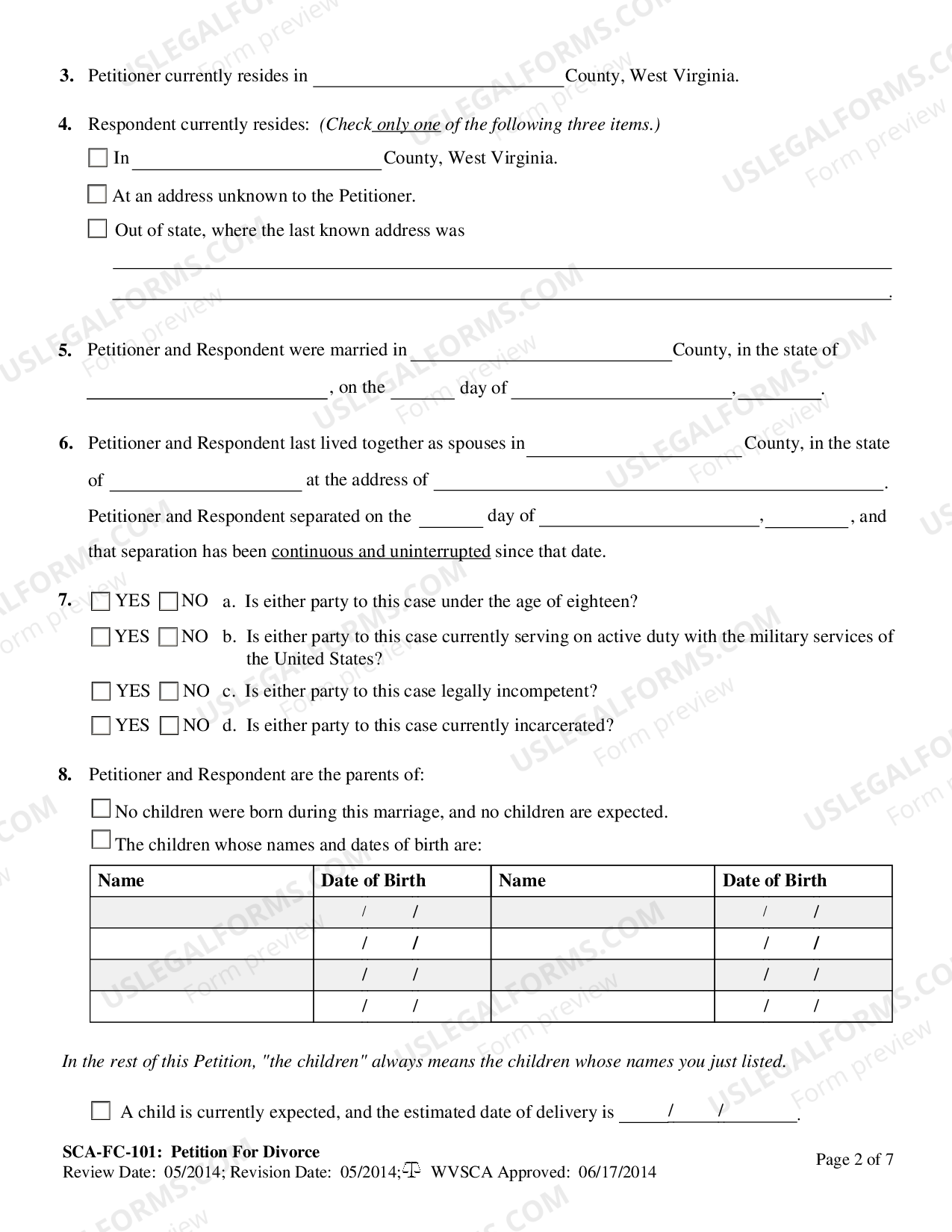 West Virginia Petition for Divorce - with or without children | US ...