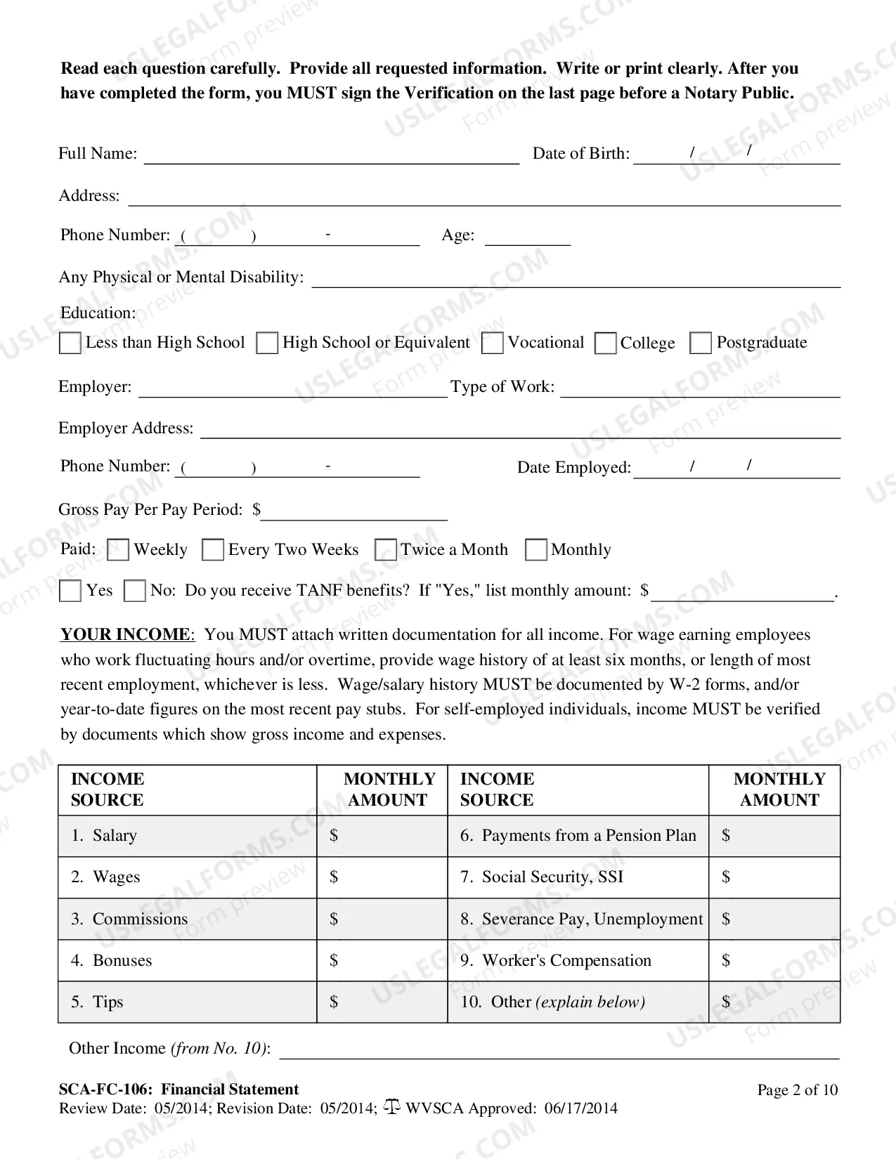 Preview Financial Disclosure Statement
